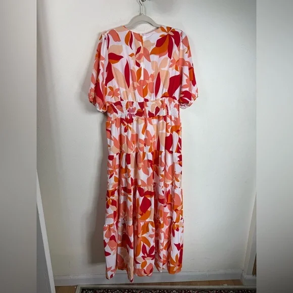 (H1) Ruffle Tiered› Orange floral maxi dress with V-neckline, size XL - Picture 6 of 15